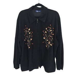 Ps career size 20 black velvet faux suede full zip shacket beaded leaf applique